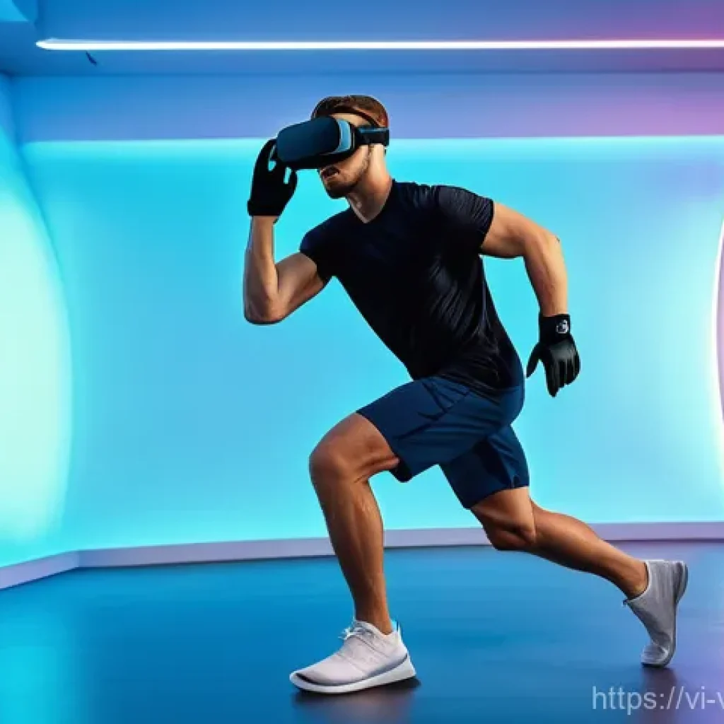 가상현실 재활치료와 정서적 지원 - A young male athlete, approximately 20-25 years old, with a lean and athletic build, is intensely fo...