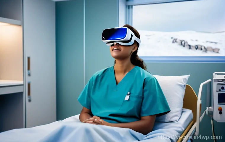 VR 재활치료의 국제적 사례 - Image Prompt 1: VR for Pain Relief in a Medical Setting**