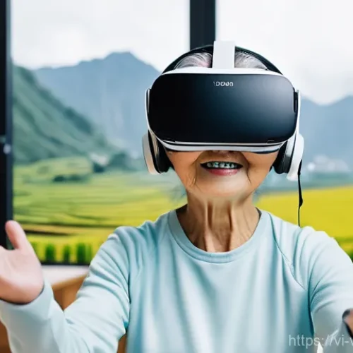 가상현실 재활치료와 사회적 상호작용 - **Prompt 1: Immersive VR Rehabilitation for Motor Skills**
    "A cheerful elderly Vietnamese woman,...