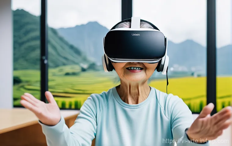 가상현실 재활치료와 사회적 상호작용 - **Prompt 1: Immersive VR Rehabilitation for Motor Skills**
    "A cheerful elderly Vietnamese woman,...