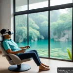 Home 20 가상현실 재활치료의 심리적 통합 - A serene virtual reality therapy room designed for mental health support in Vietnam, featuring gentl...
